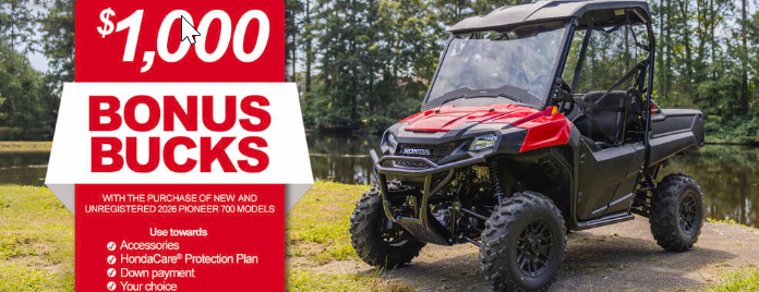 Honda Pioneer bonus bucks