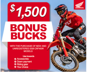 Read more about the article Honda – $1,500 Bonus Bucks on CRF450R models