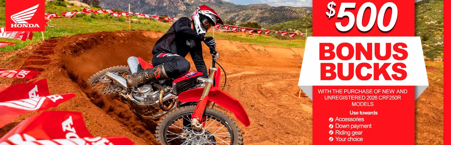 Read more about the article Honda – $500.00 Bonus Bucks on 2026 CRF250